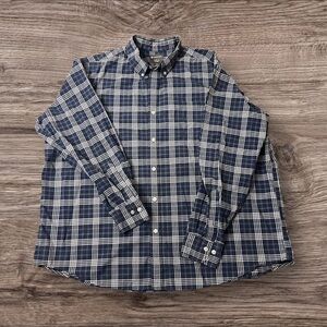 Men's Blue and White Plaid Oxford Long Sleve Shirt Size XXL